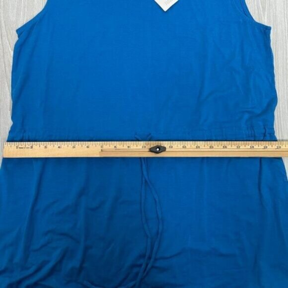 Eileen Fisher Mock Neck Tie Waist Sleeveless Knee Length Dress Marine Blue L - Picture 9 of 9